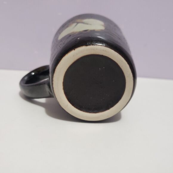 Stonewear Dark Brown  Green Leaf Cottonball 4" Coffee Mug Cup - Picture 5 of 7